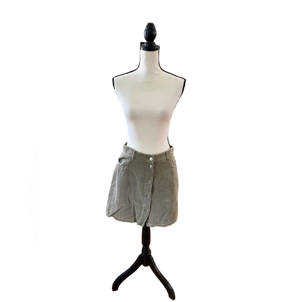 Ribbed Corduroy Button Up Mini Skirt - Picture 2 of 3